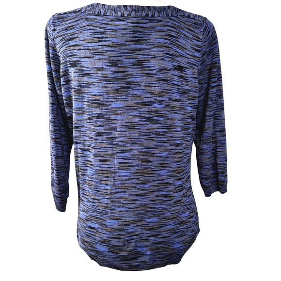 THE LIMITED Blue Black Heathered Knit Boat Neck 3/4 Sleeve Top Women's Size L - Picture 2 of 8